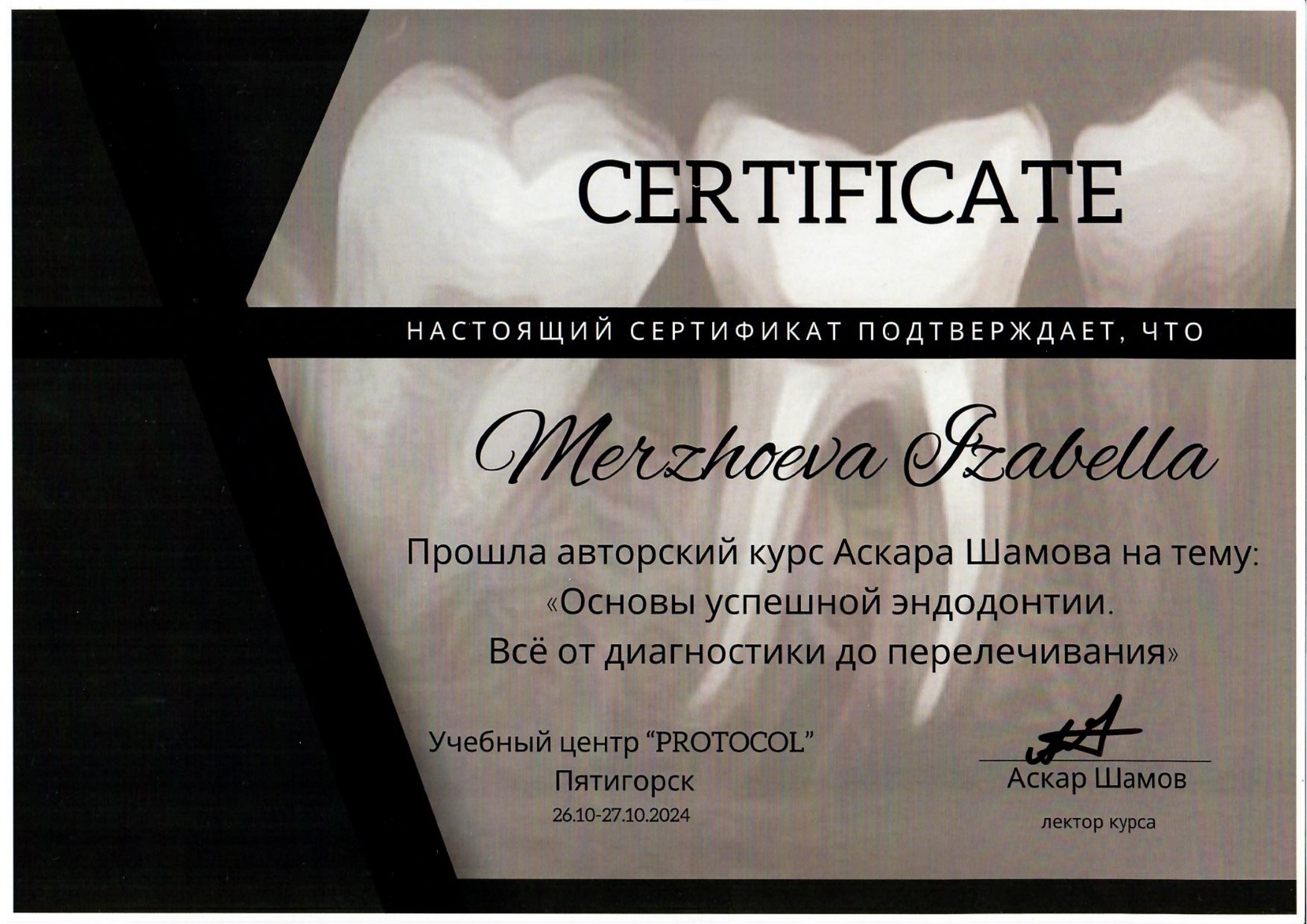 Сертификат врача Мержоева Изабелла Юсуповна №2