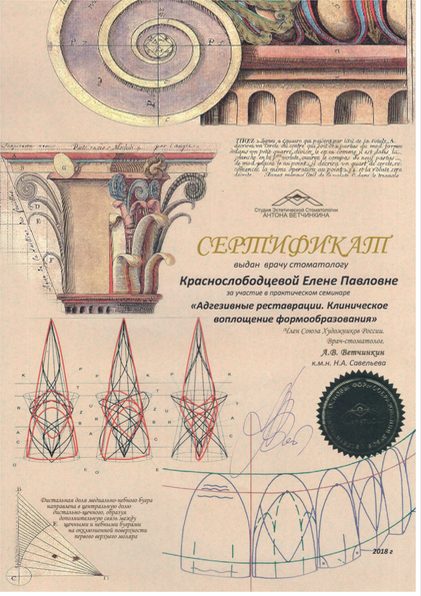 Сертификат врача Краснослободцева Елена Павловна №16